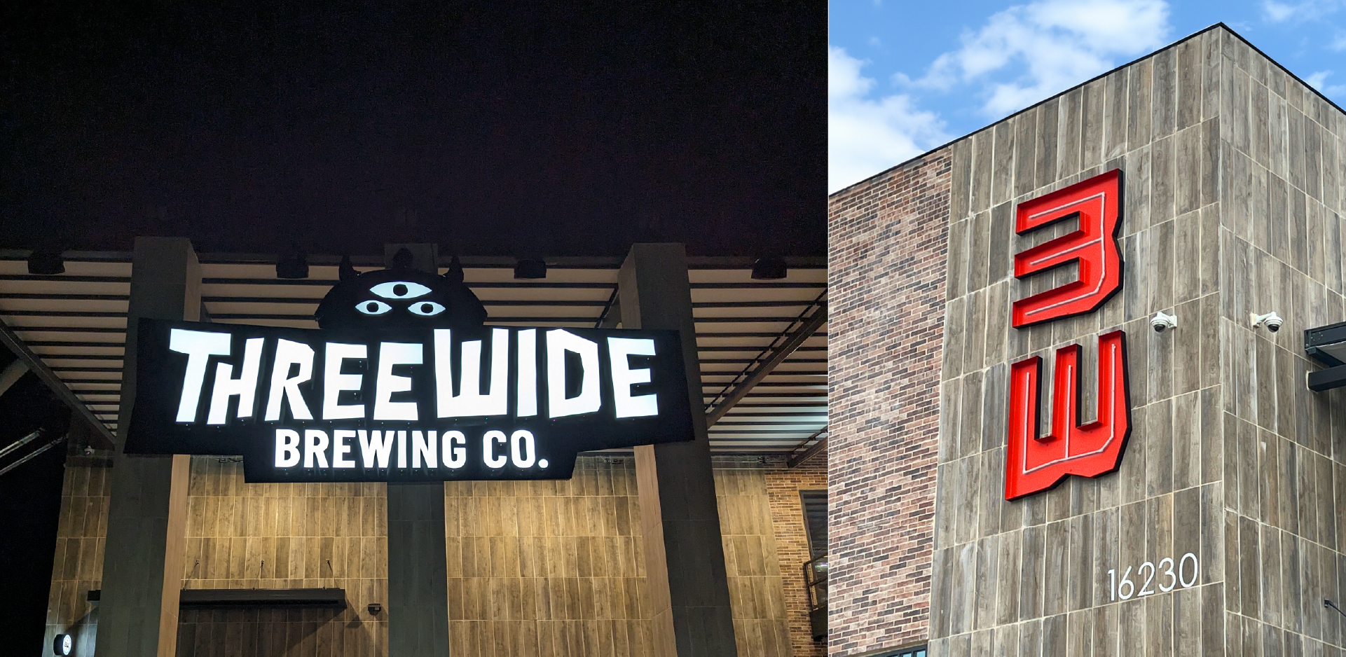 Three Wide Brewing branding and signage