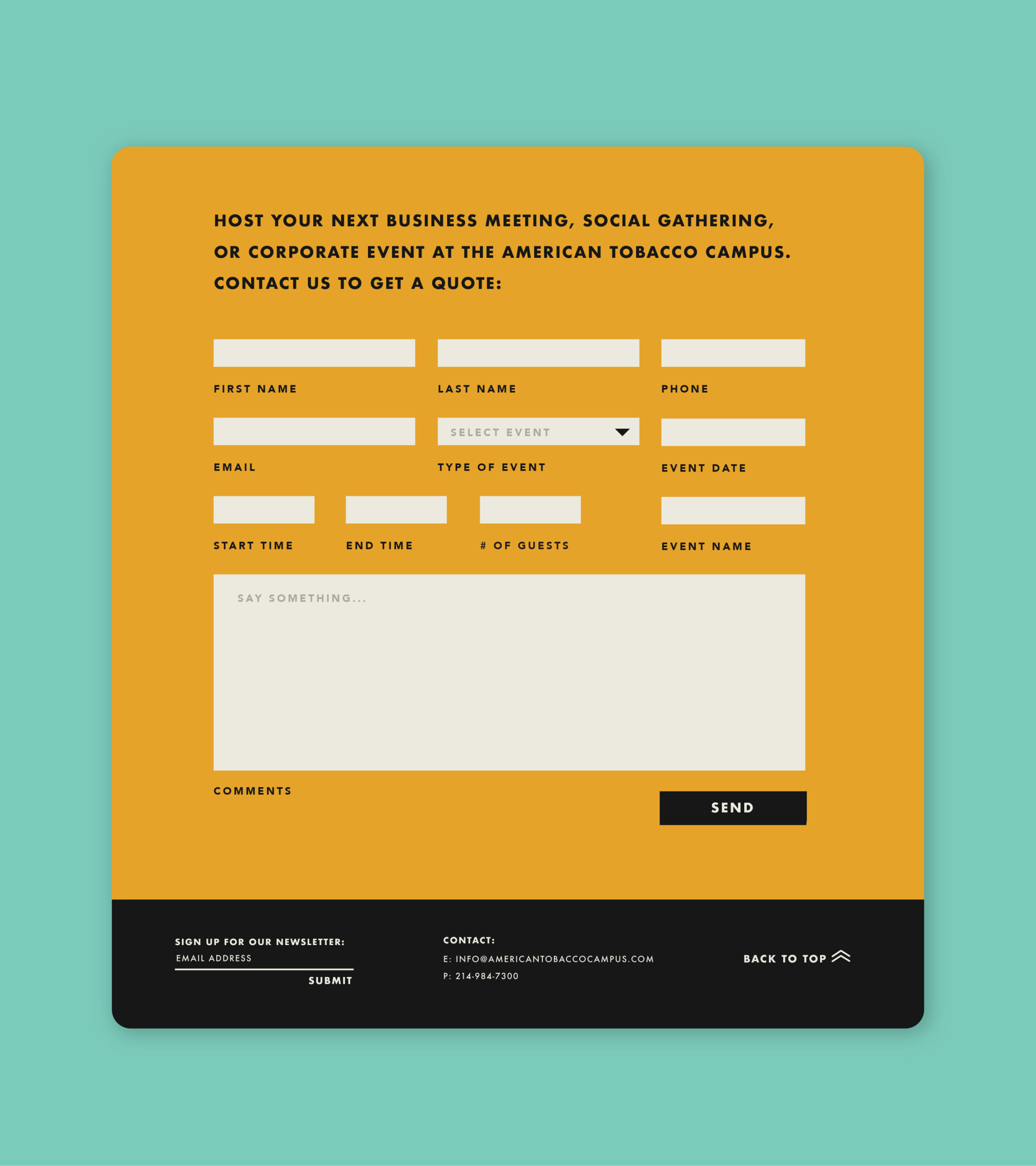 A mockup of a digital form that can be found on the ATC website to rent a space. 