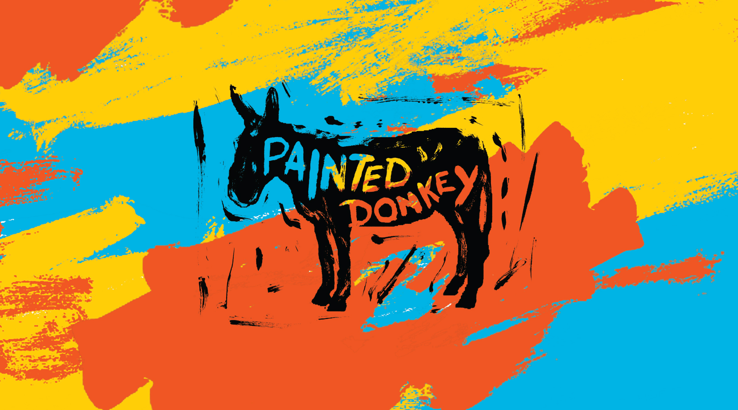 Painted Donkey logo over painterly graphics background