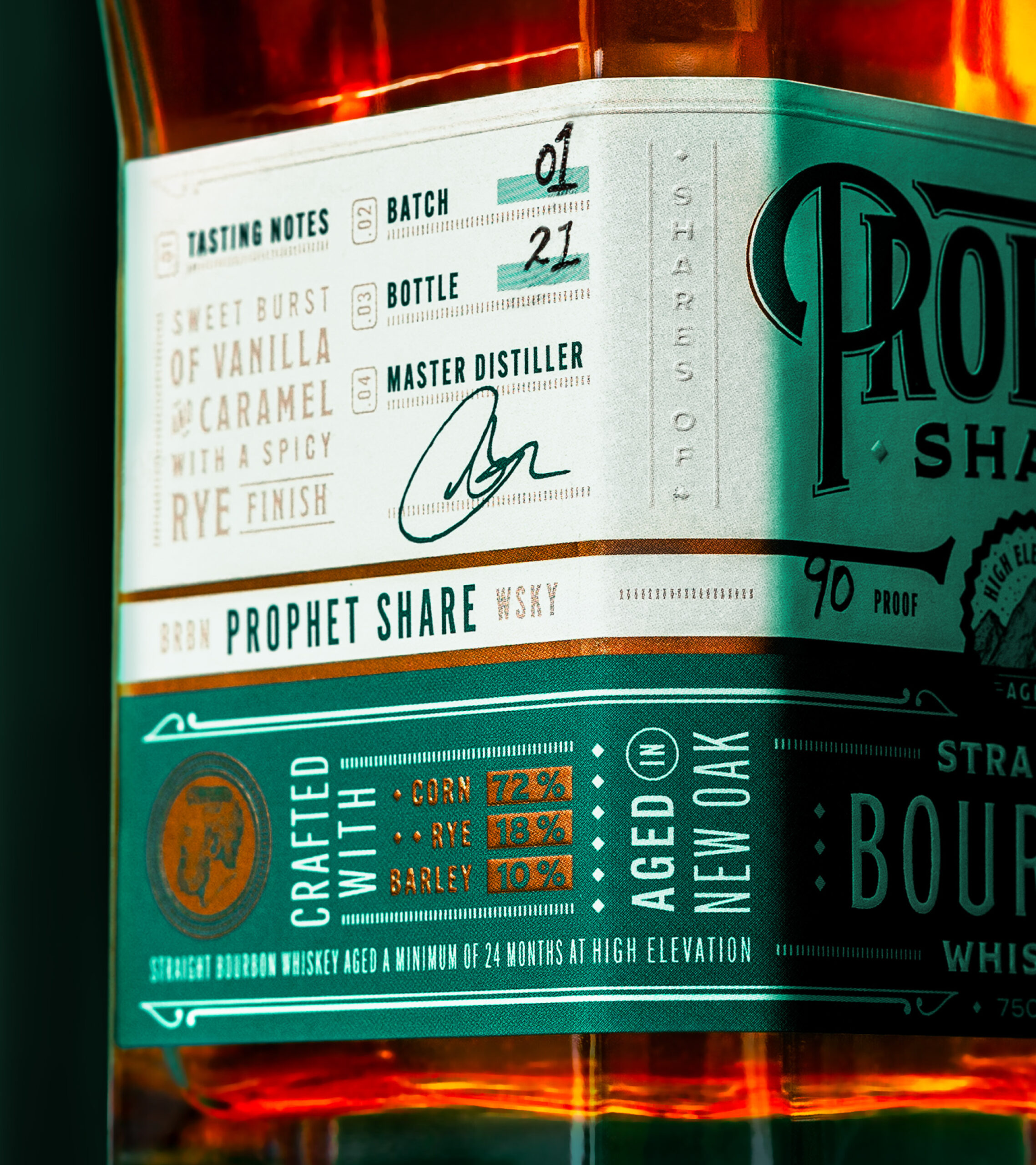 Prophet Share bottle label against a dark background